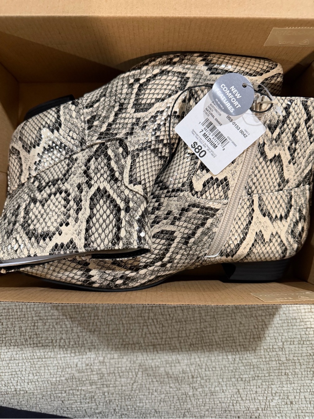 Worthington Snake Print Ankle Boots in Beige and Black
